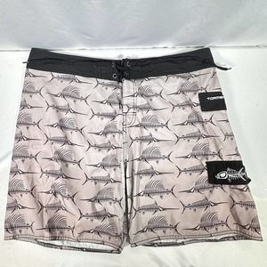 Tormentor Board Shorts Swim Trunks Mens 40 Gray Black Fish Skeleton Barricuda